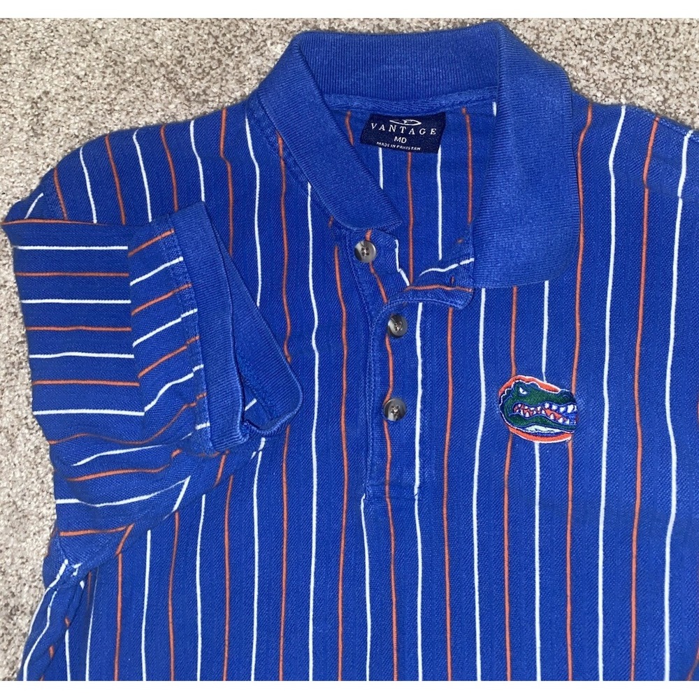 Vintage Striped Florida‎ Gators Polo Blue Mens Medium NCAA Vantage Cotton Game